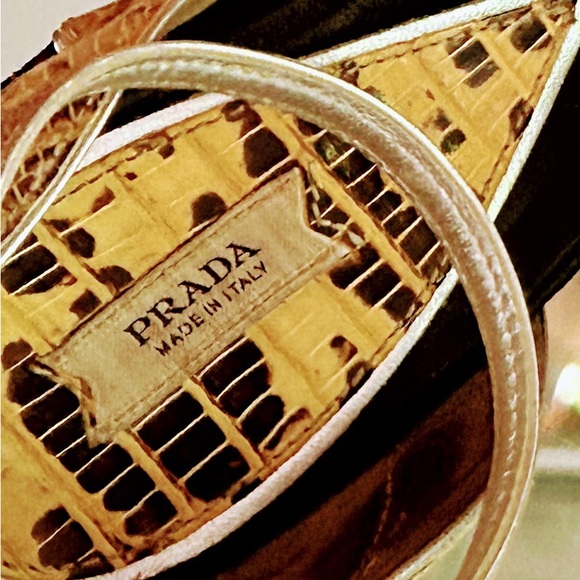 Prada Vintage Snakeskin and Black Suede Platform Sandals with Ankle-Strap - Picture 6 of 11